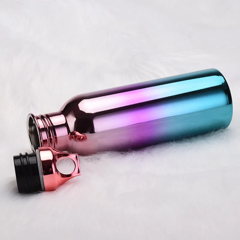 2024 New Stainless Steel Sports Water Bottle Electroplating Colorful Gradient Outdoor Water Cup Portable Large Capacity Cup