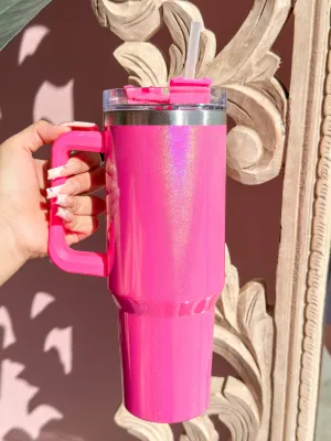 40 oz. Hot Pink Glitter Tumbler with Handle