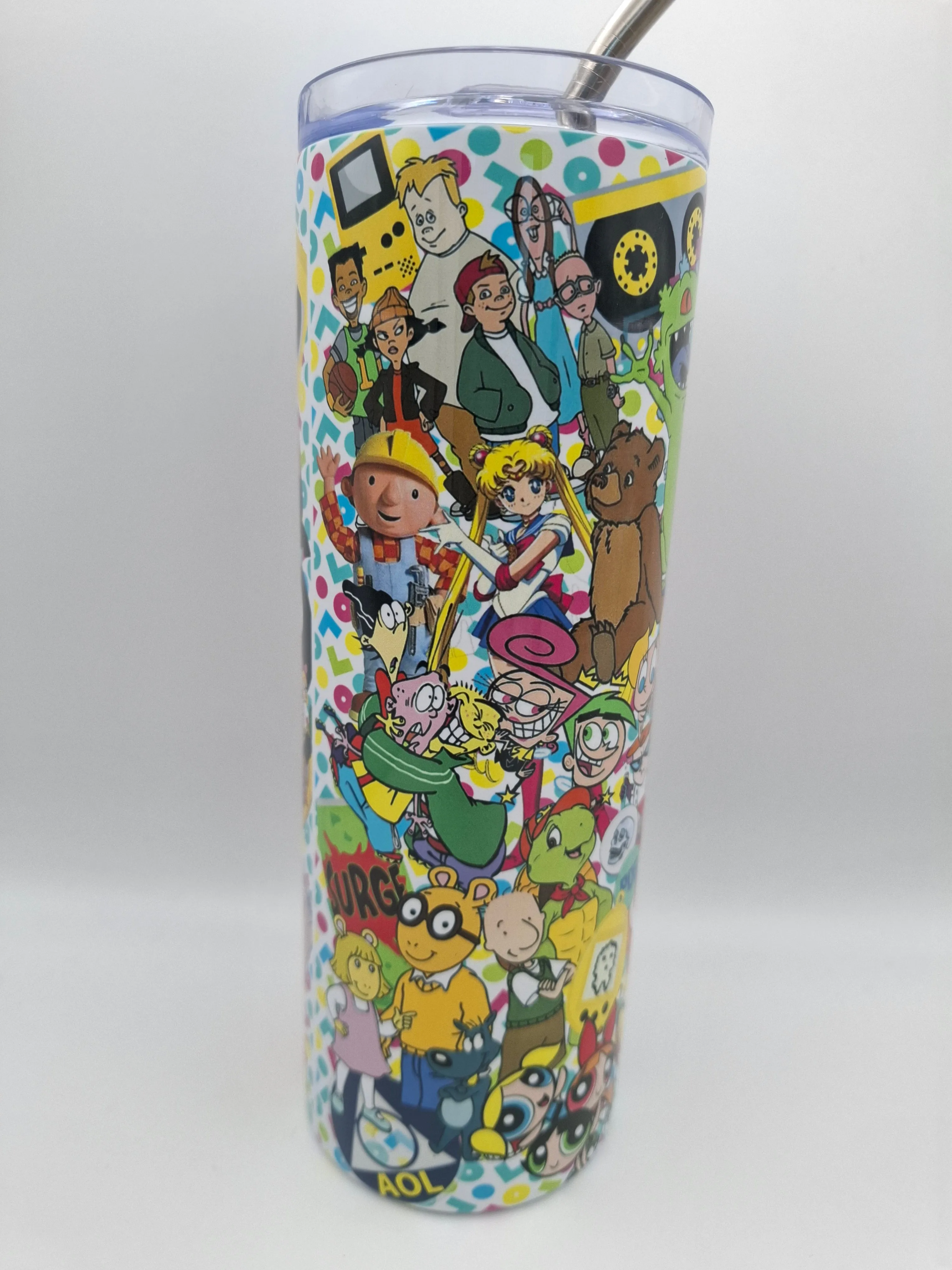 90s Theme 20oz Metal Tumbler with Straw