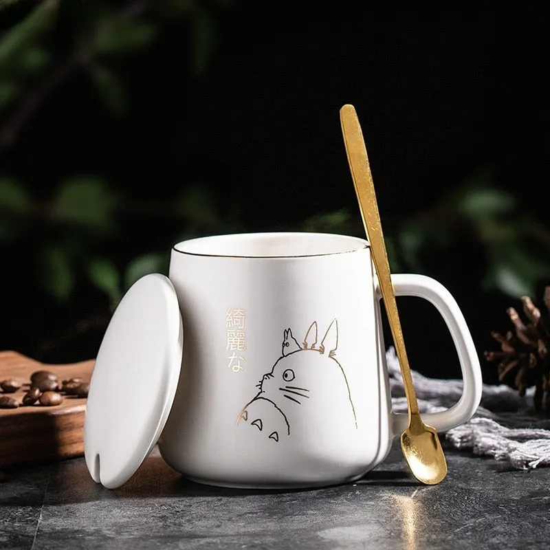 Cartoon Totoro Coffee Mug with Spoon & Lid