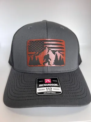 Christmas gift for dad | Bigfoot American Flag Hat | Great Dad Gift | Bigfoot lover hat | Bigfoot Mountain Range Hat