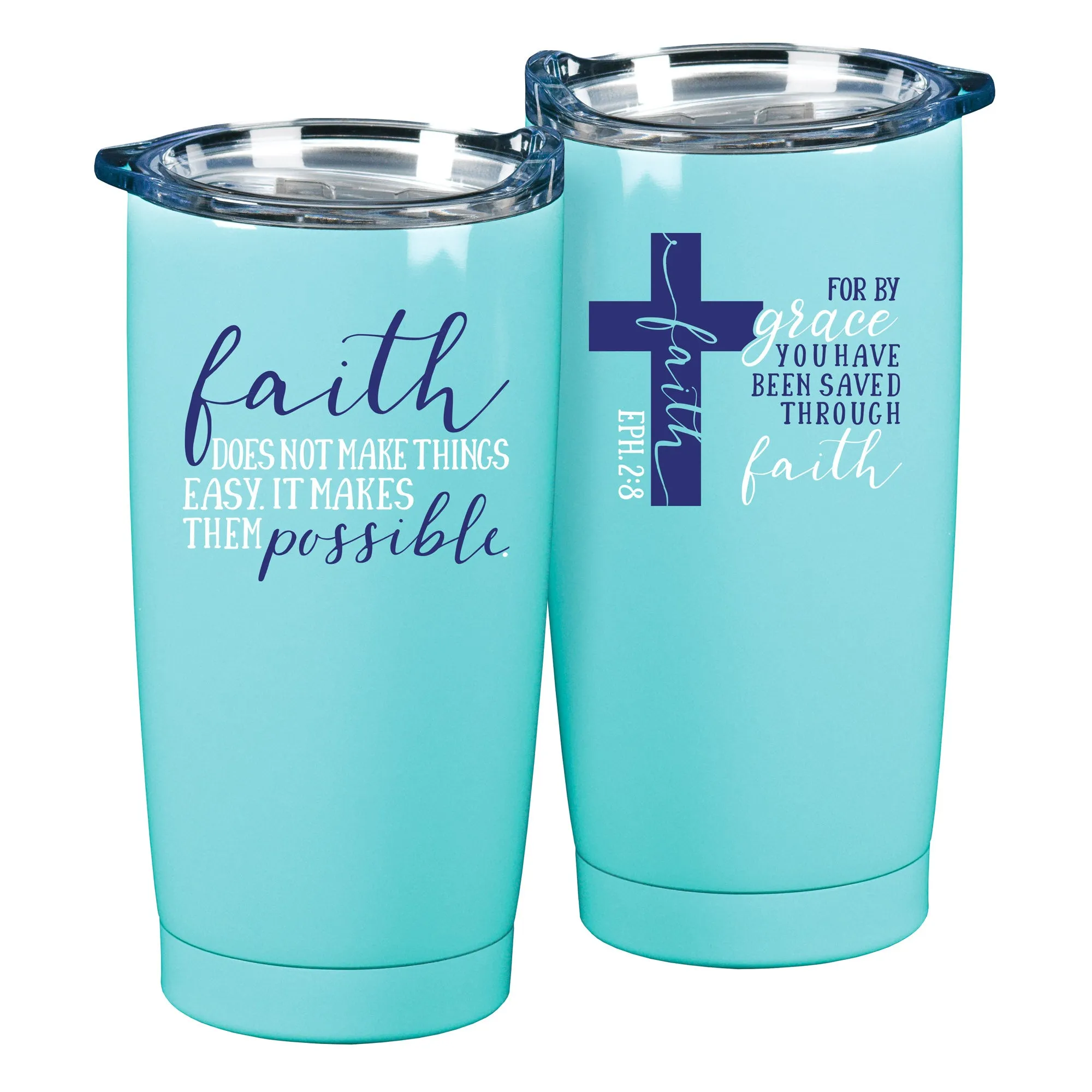 Faith Makes Them Possible Teal  10 x 3 x 3 Stainless Steel 20 Ounce Travel Mug With Lid