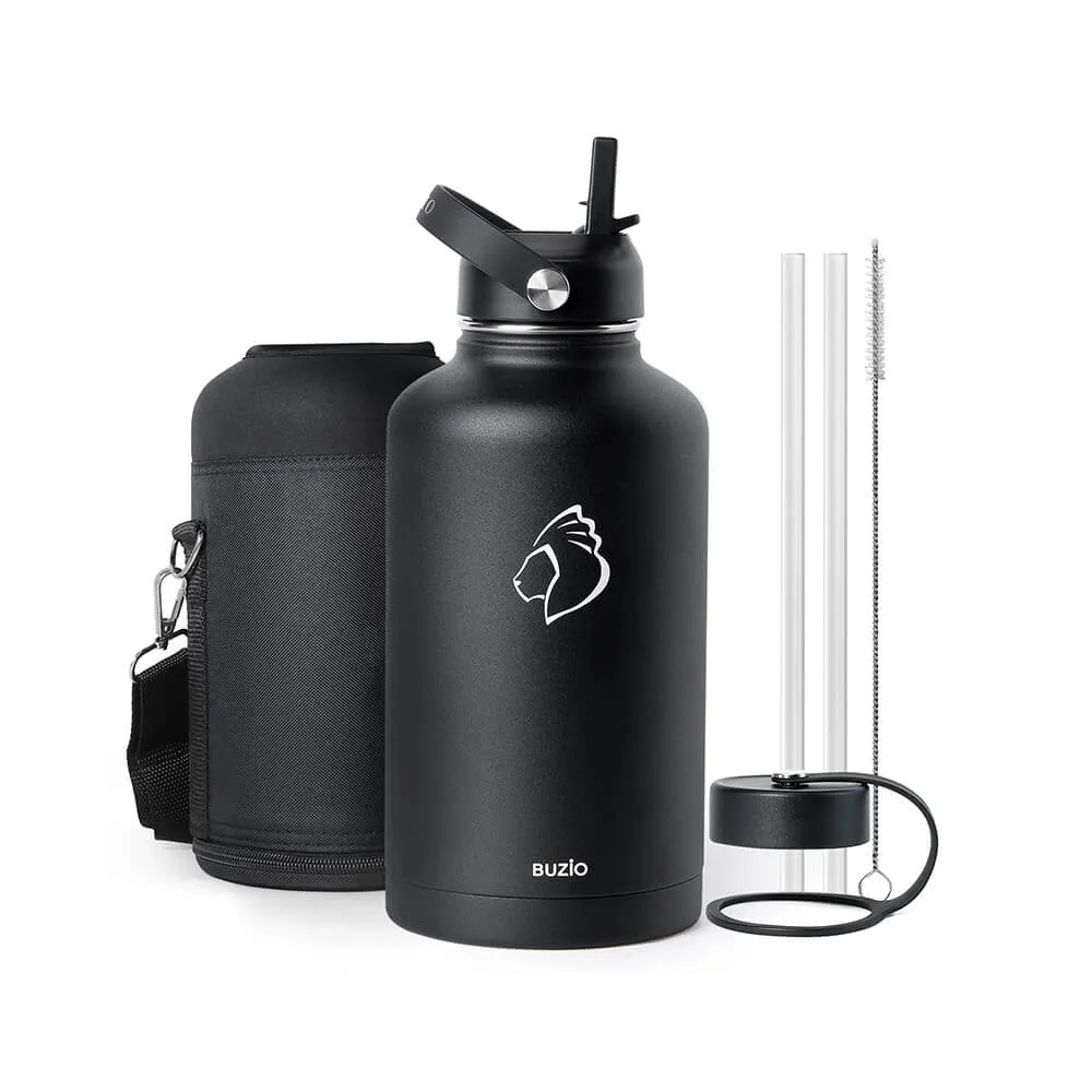 Insulated Water Bottle With 2 Lids | 64oz | Black