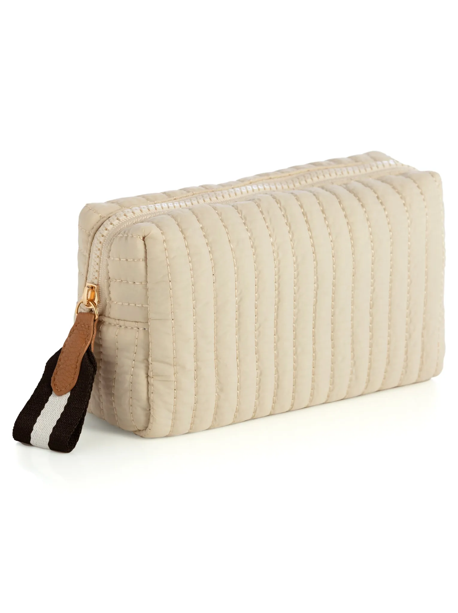 Shiraleah Ezra Quilted Nylon Small Boxy Cosmetic Pouch, Ivory