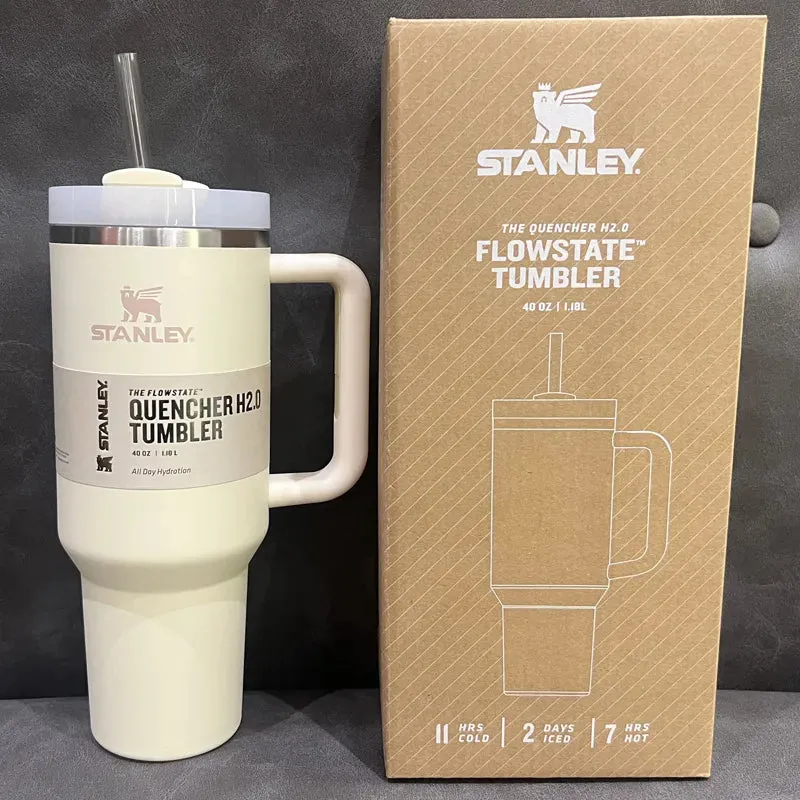 Stainless Steel Vacuum Insulated Stanley Travel Tumbler with Handle & Straw 40oz