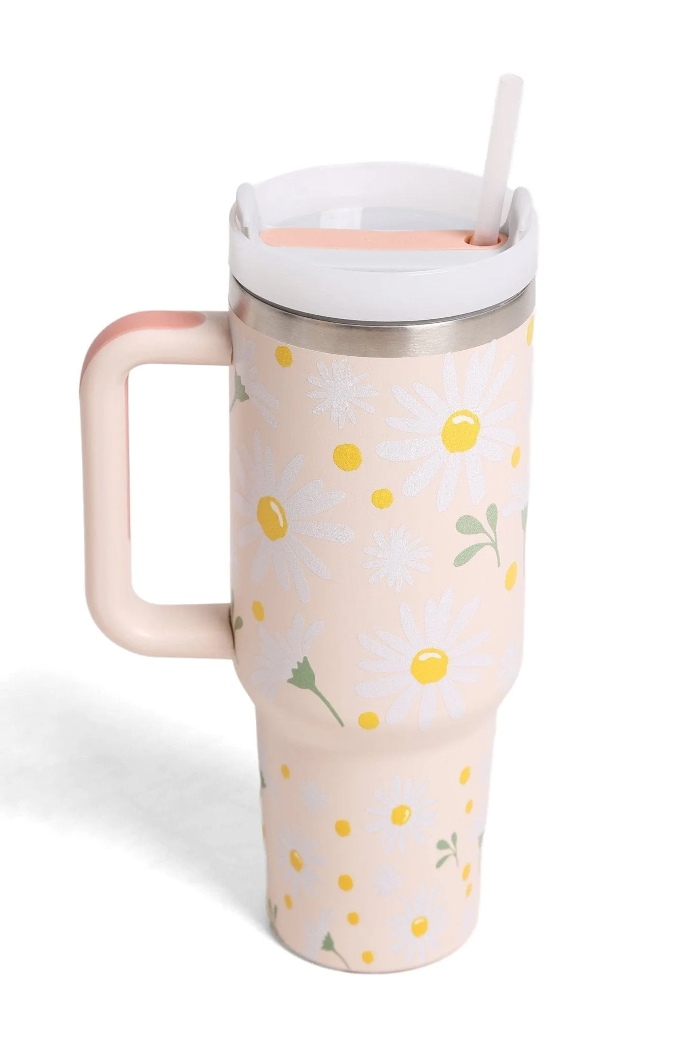 TUM834 White Daisy 40 Oz Tumbler With Handle