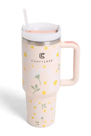 TUM834 White Daisy 40 Oz Tumbler With Handle